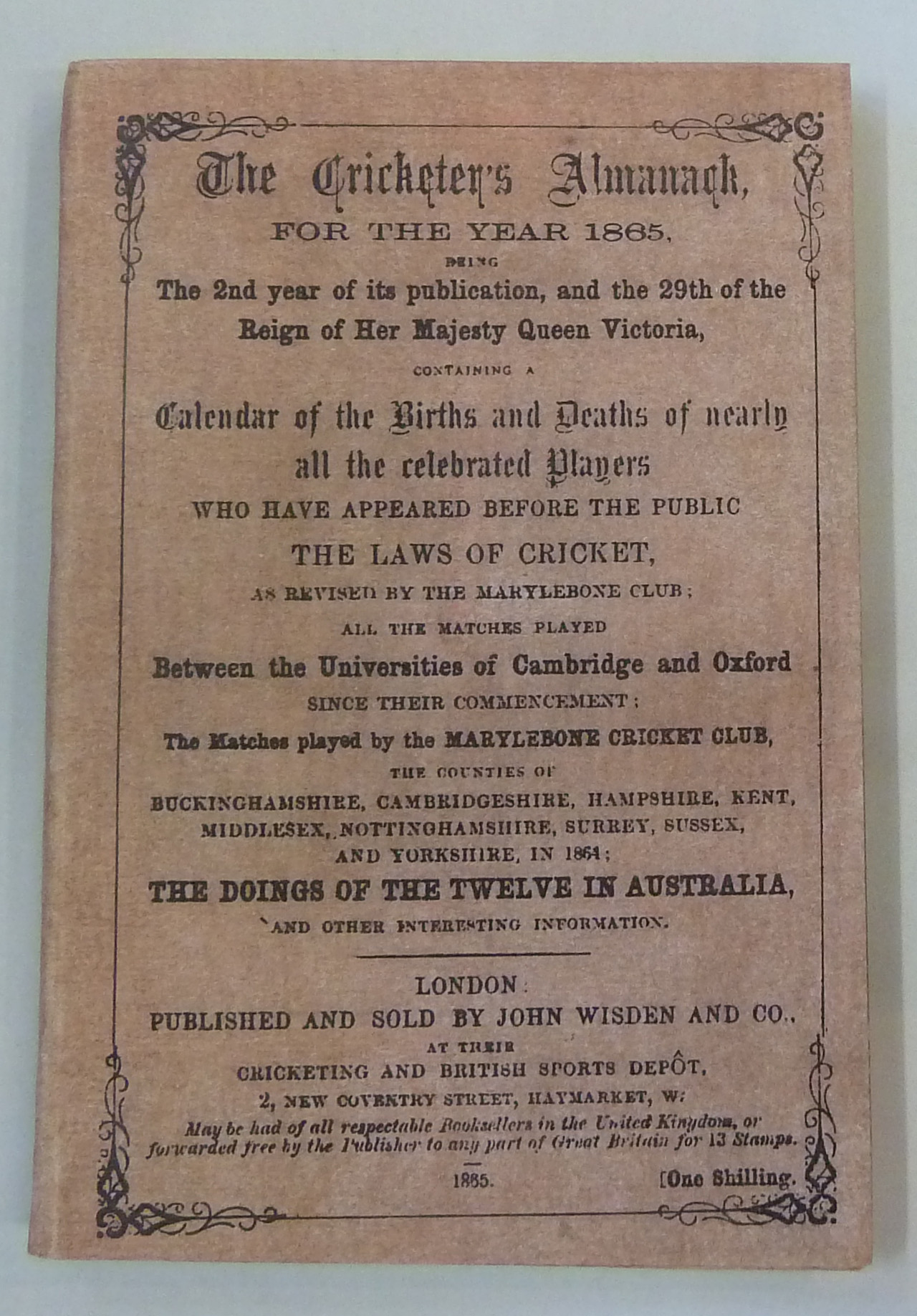 Wisden The Cricketer's Almanack for the Year 1865
