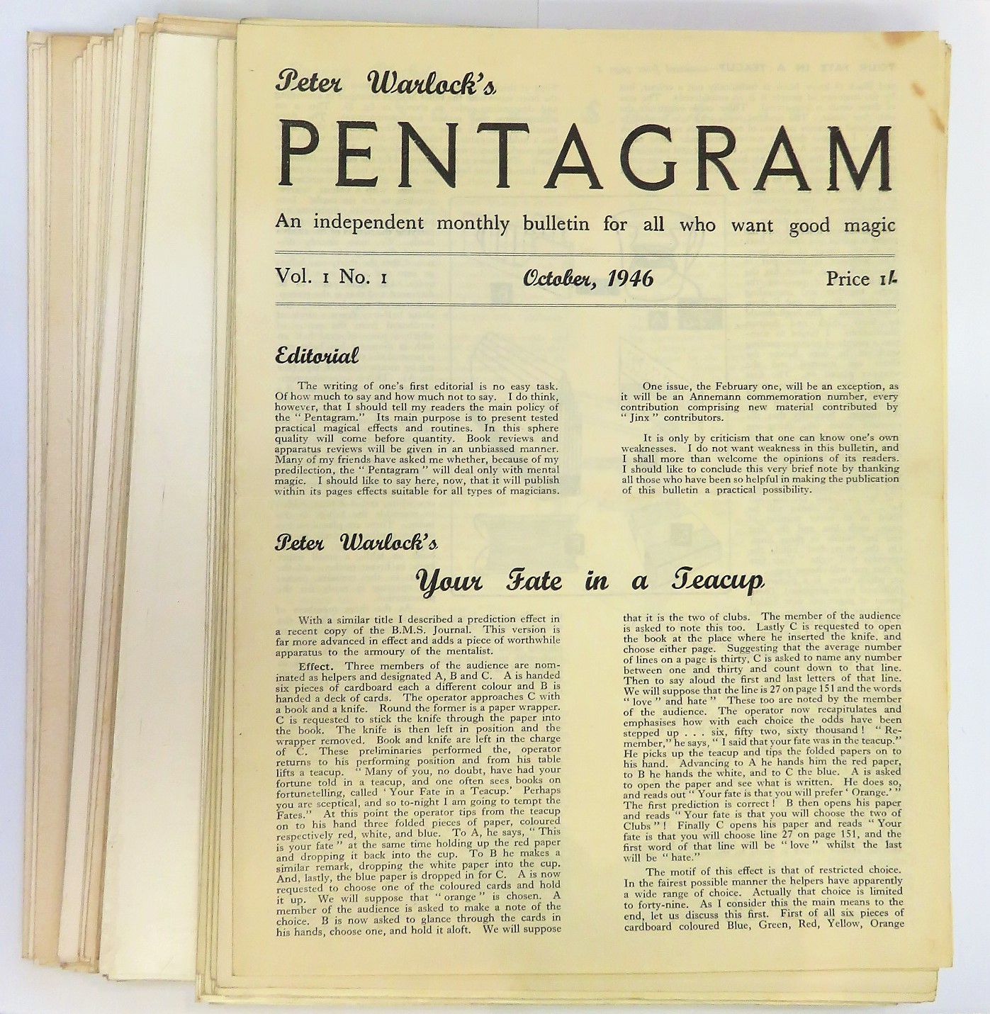 Peter Warlock's Pentagram Magazine from October 1946 through to September 1950 housed in a case