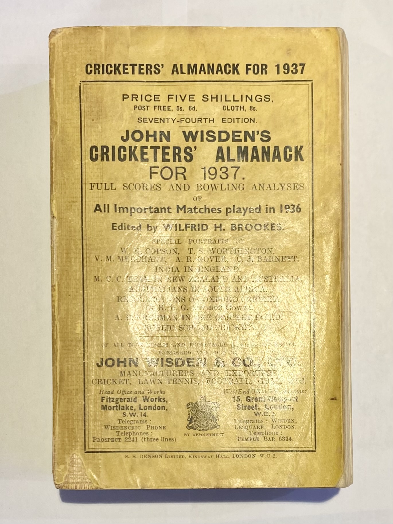 John Wisden's Cricketers' Almanack For 1937
