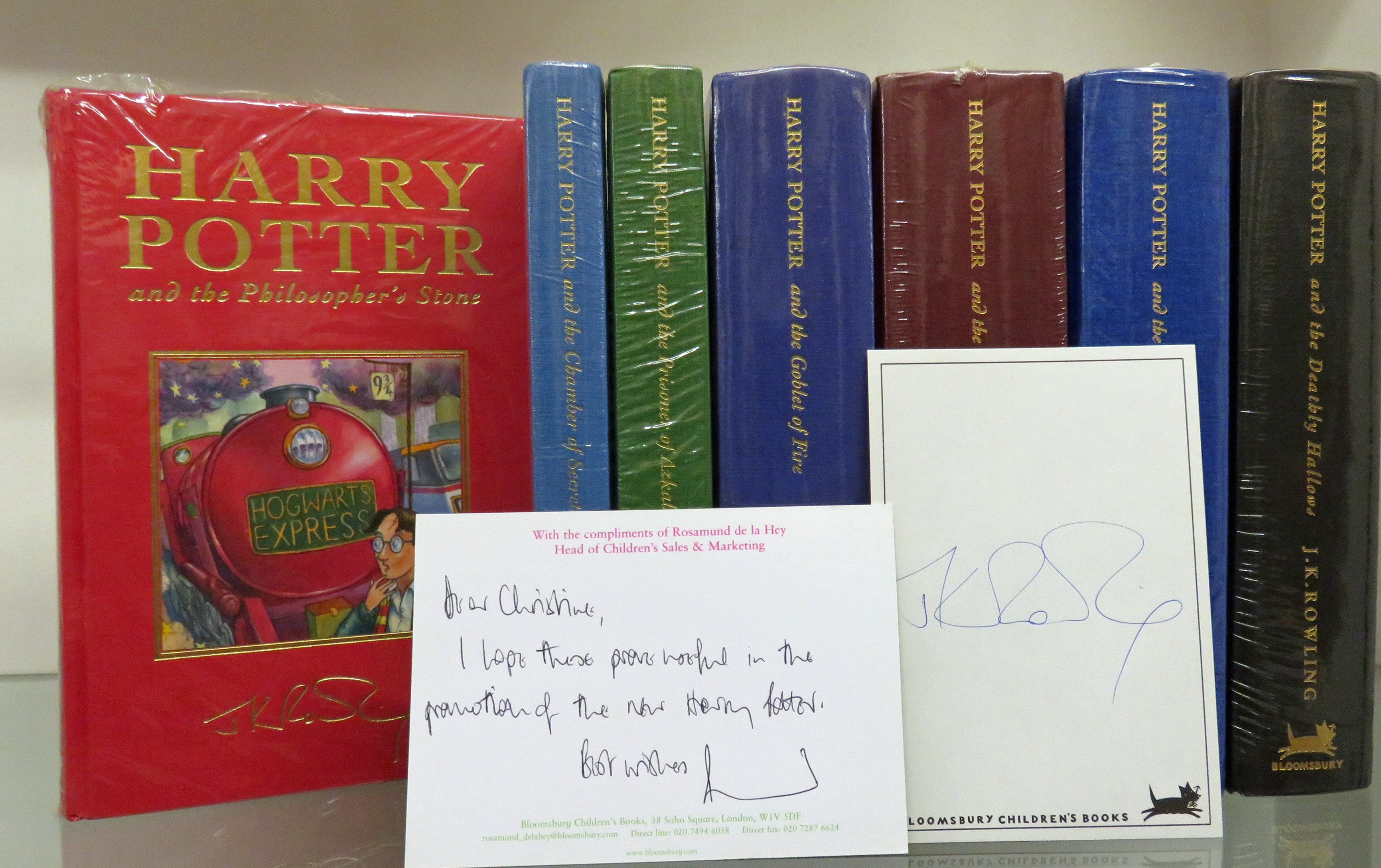 Harry Potter Deluxe Editions Including Philosopher's Stone Chamber of Secrets Prisoner of Azkaban Unopened Signed 7 Times. 