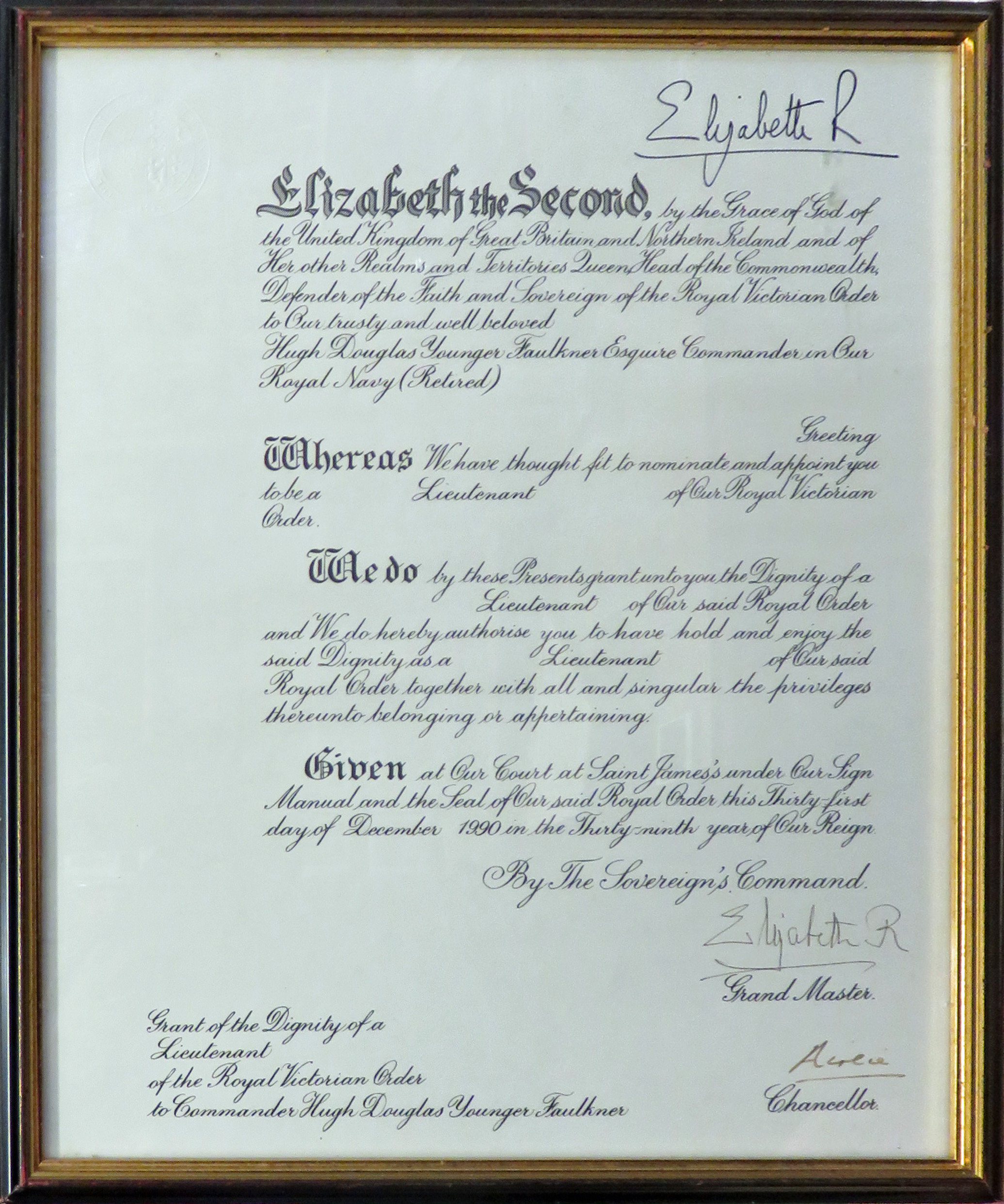 RVO Signed by Queen Elizabeth