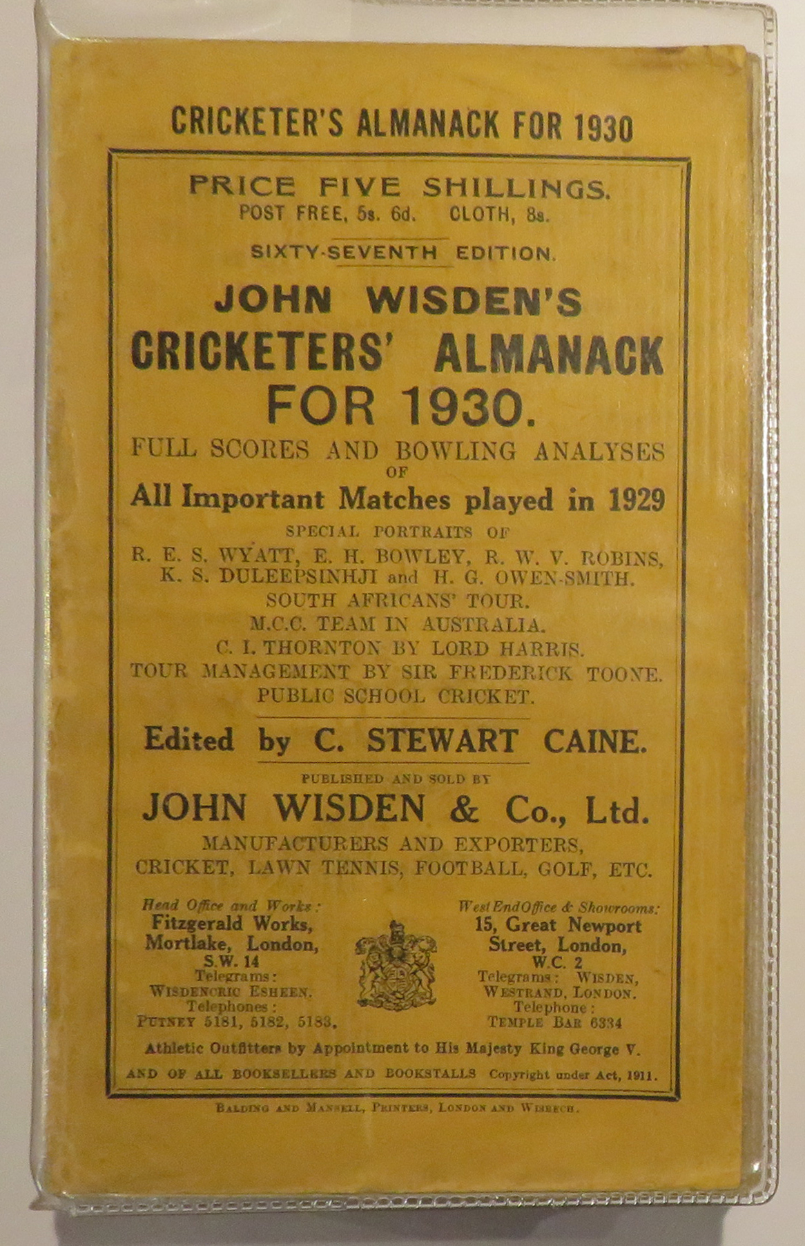 John Wisden's Cricketers' Almanack For 1930