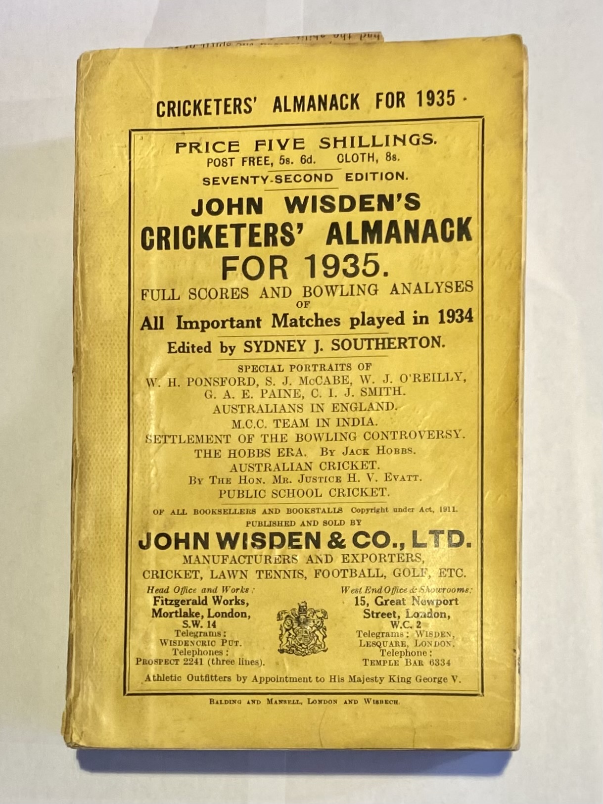 John Wisden's Cricketers' Almanack For 1935