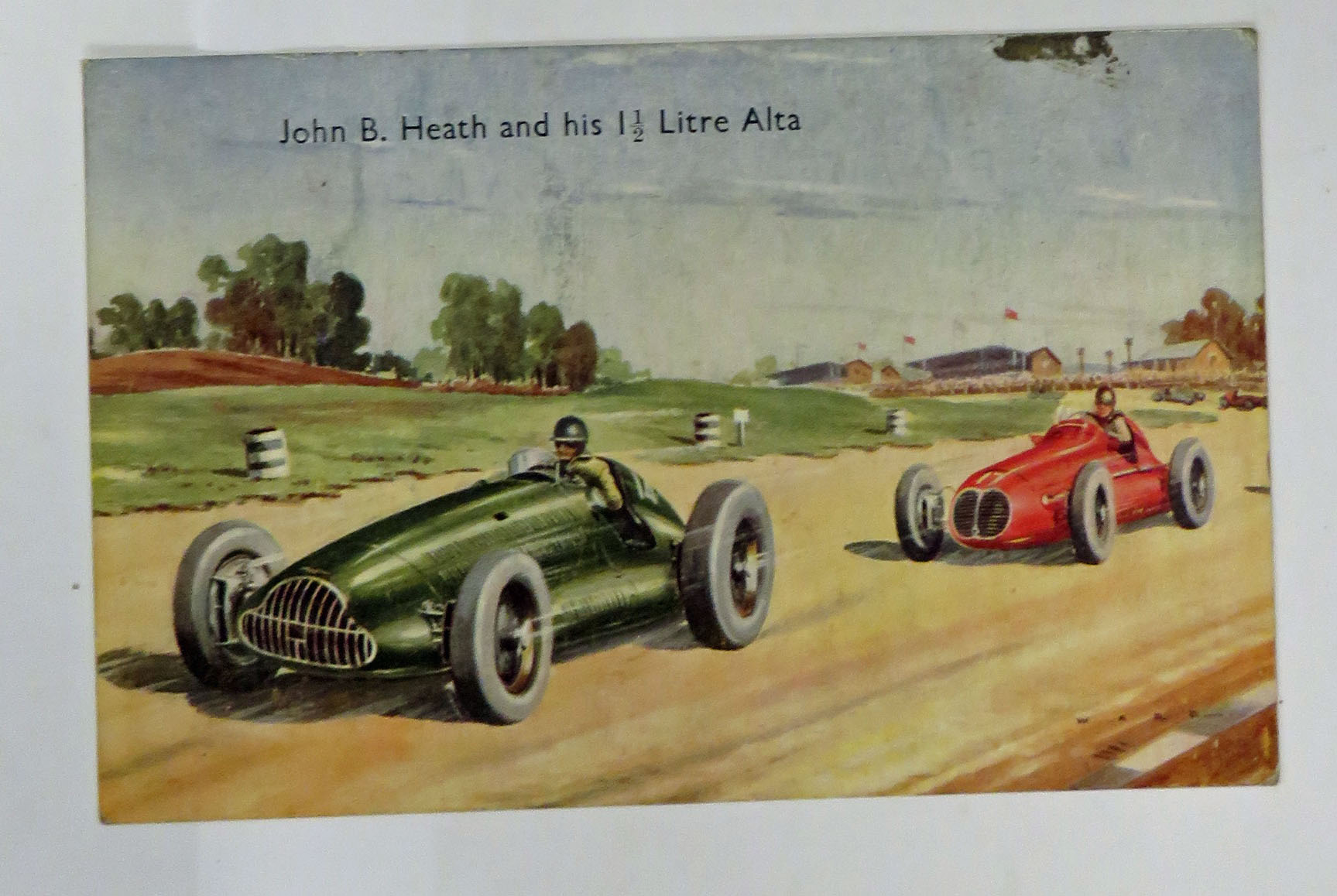 Colour Postcard of John B. Heath and his 1.5 Litre Alta