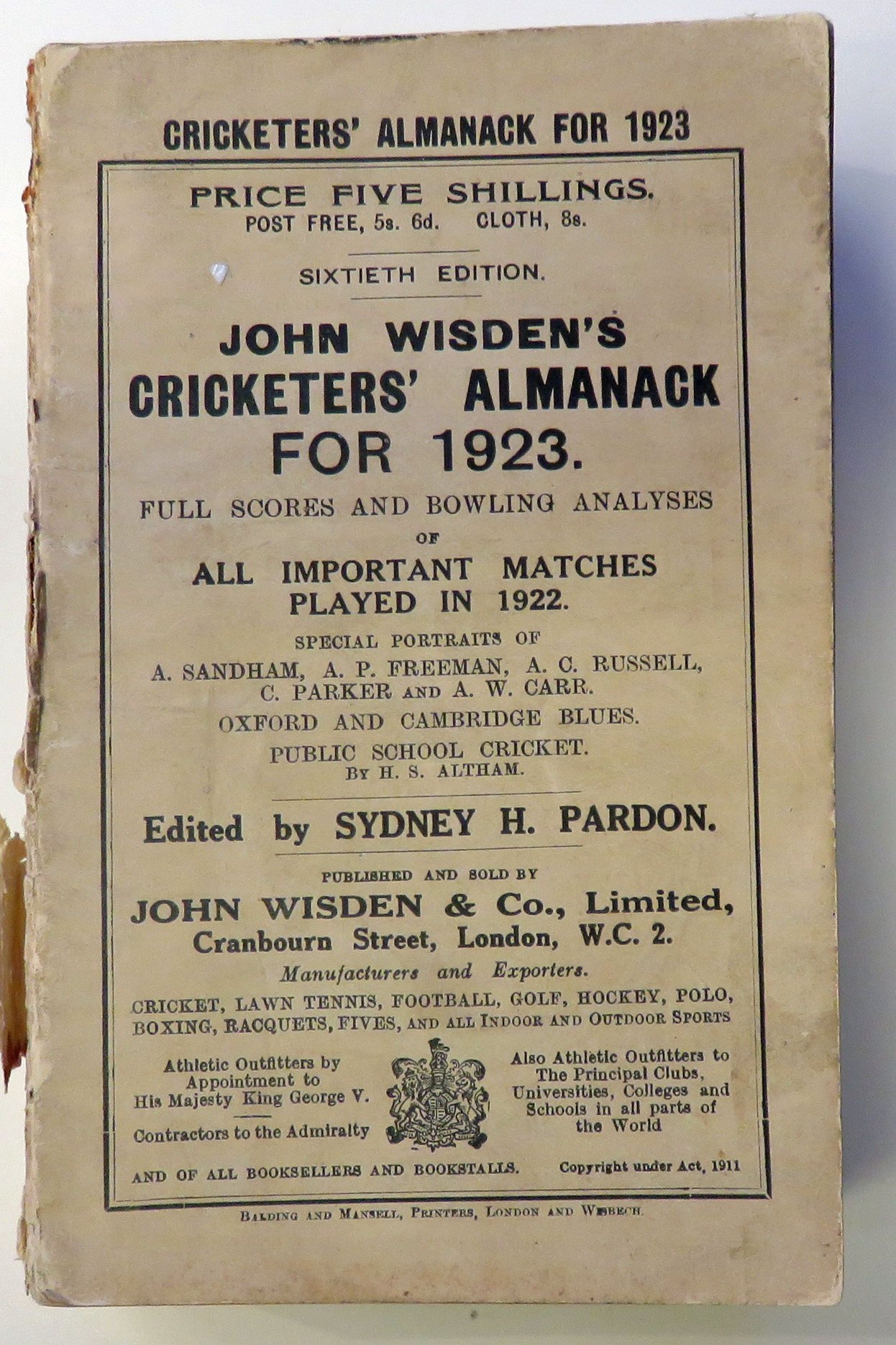 **John Wisden's Cricketers' Almanack For 1923