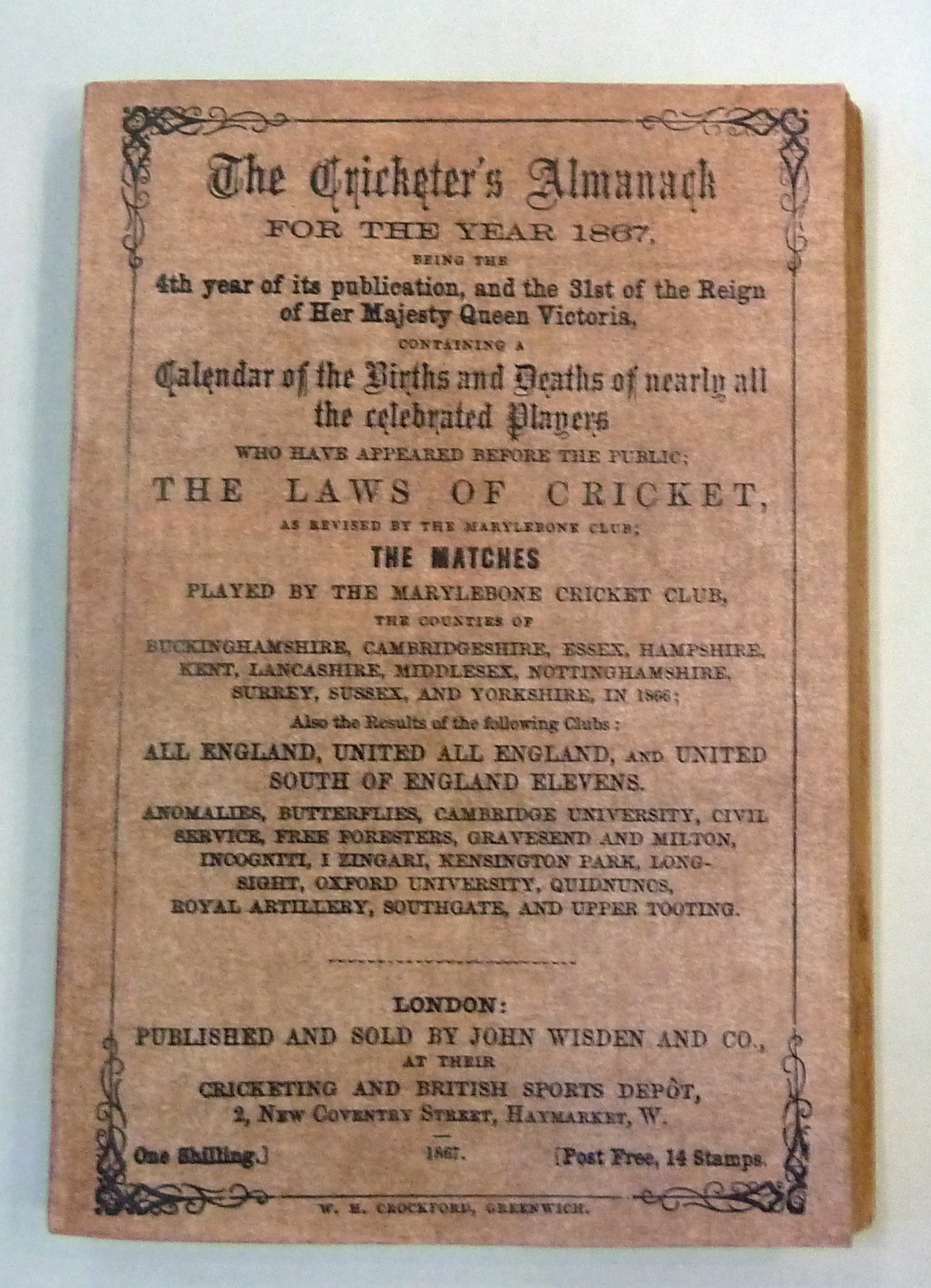 Wisden The Cricketer's Almanack for the Year 1867