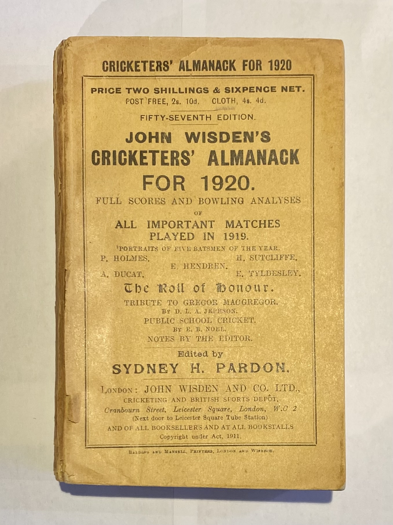 John Wisden's Cricketers' Almanack For 1920