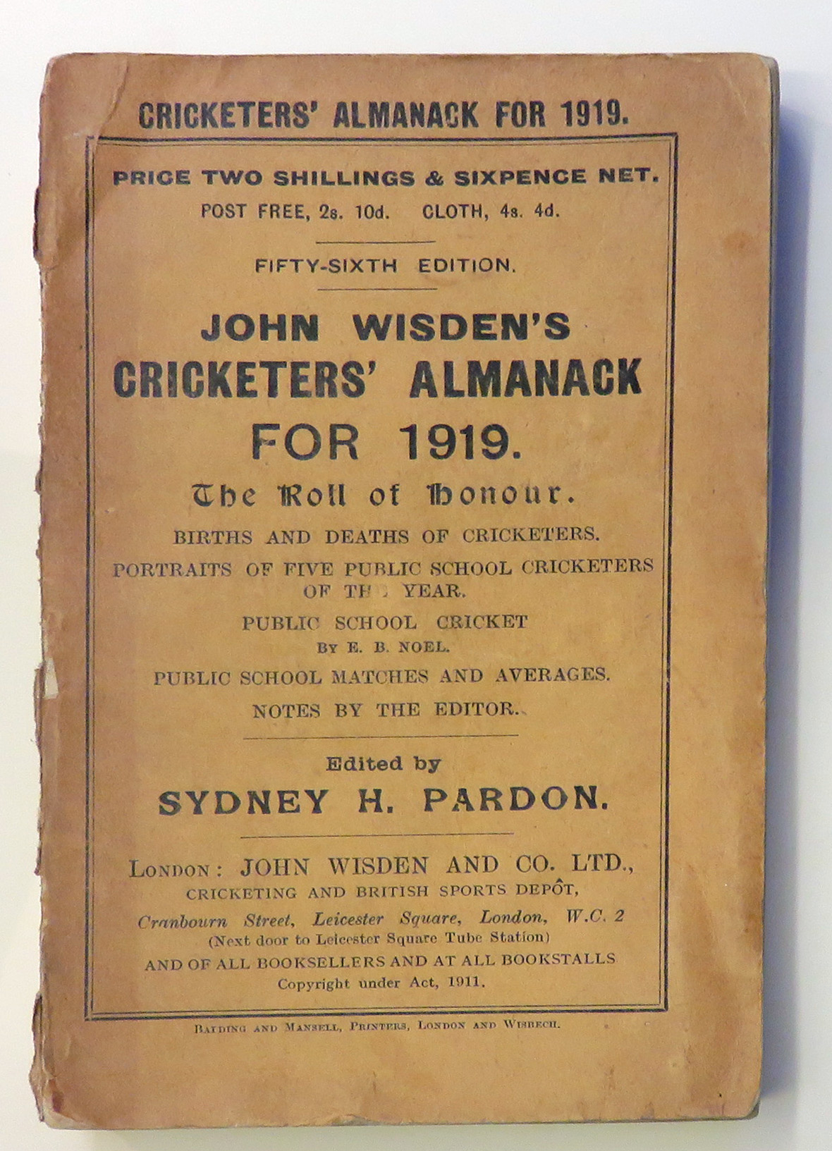 **John Wisden's Cricketers' Almanack For 1919