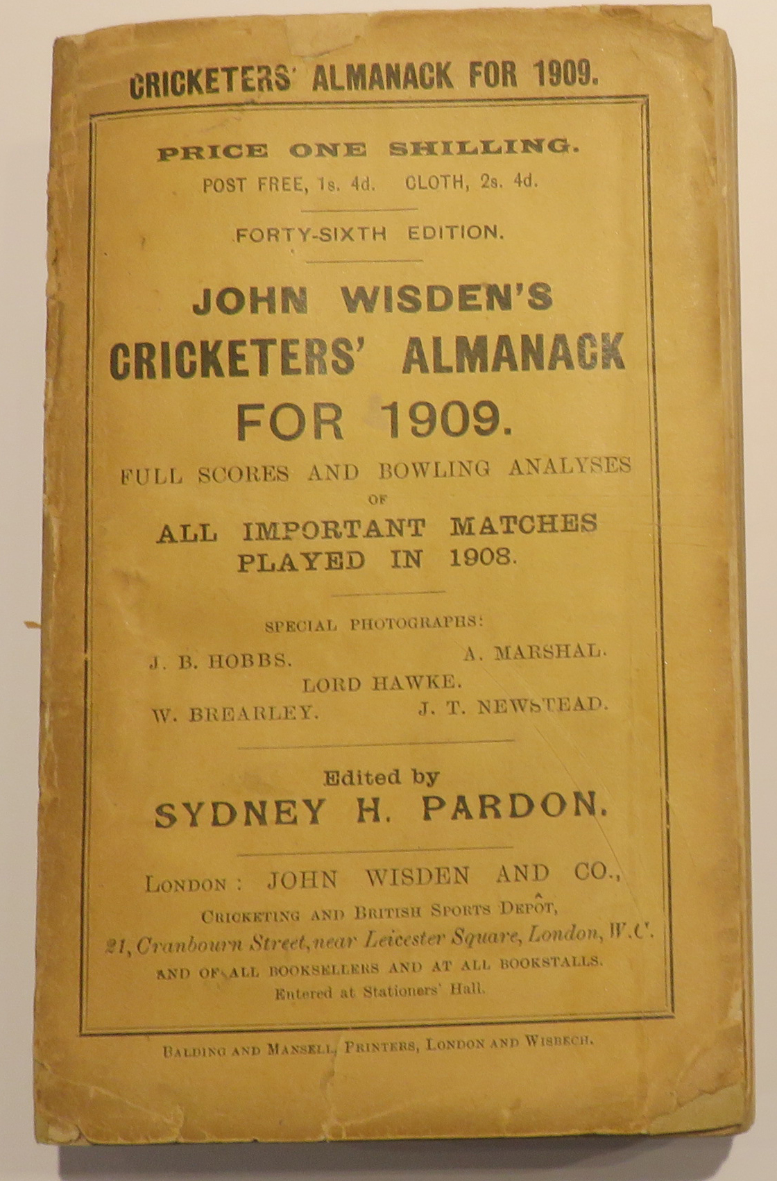 John Wisden's Cricketers' Almanack For 1909