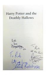 Harry Potter and the Deathly Hallows SIGNED by Daniel Radcliffe, Emma Watson, and Rupert Grint